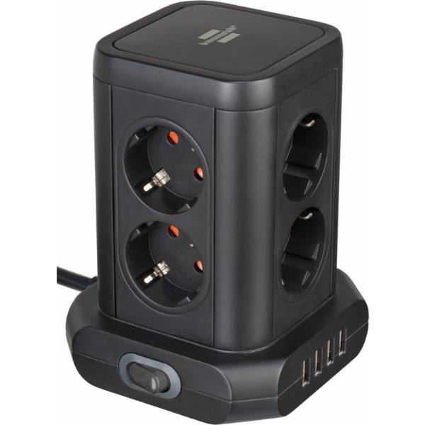 Presa a torre a 8 vie con 4x USB nero 2m