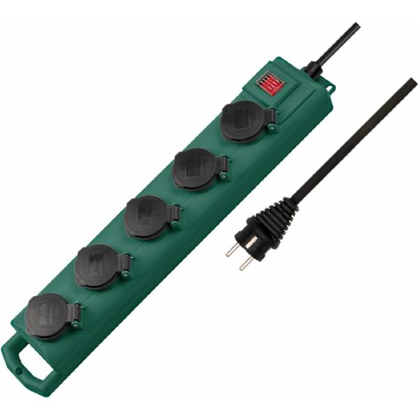 Brennenstuhl - Multipresa da giardino Super-Solid SL 554, 5 vie, IP54, cavo H07RN-F 3G1.5 5m, interruttore