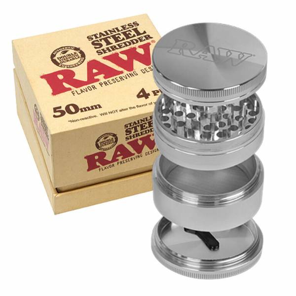 RAW - Grinder in acciaio inossidabile da 50–60 mm, 4 parti, con scatola regalo